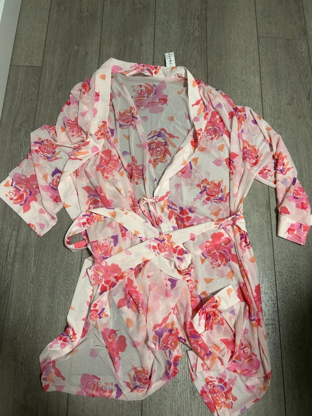 La Vien Rose Lingerie Pink Rosette Sheer Robe XL NWT